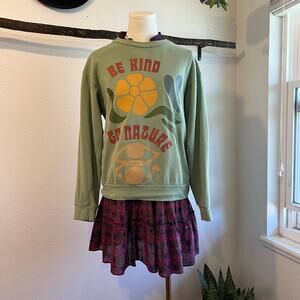 Desert Dreamer Green Oversized " Be Kind to Nature " Crewneck Sweater Size XS